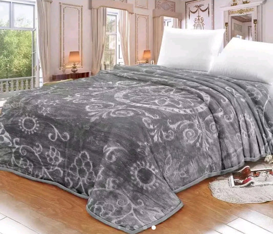 2 ply blanket with embossed floral design grey 200x 240cm